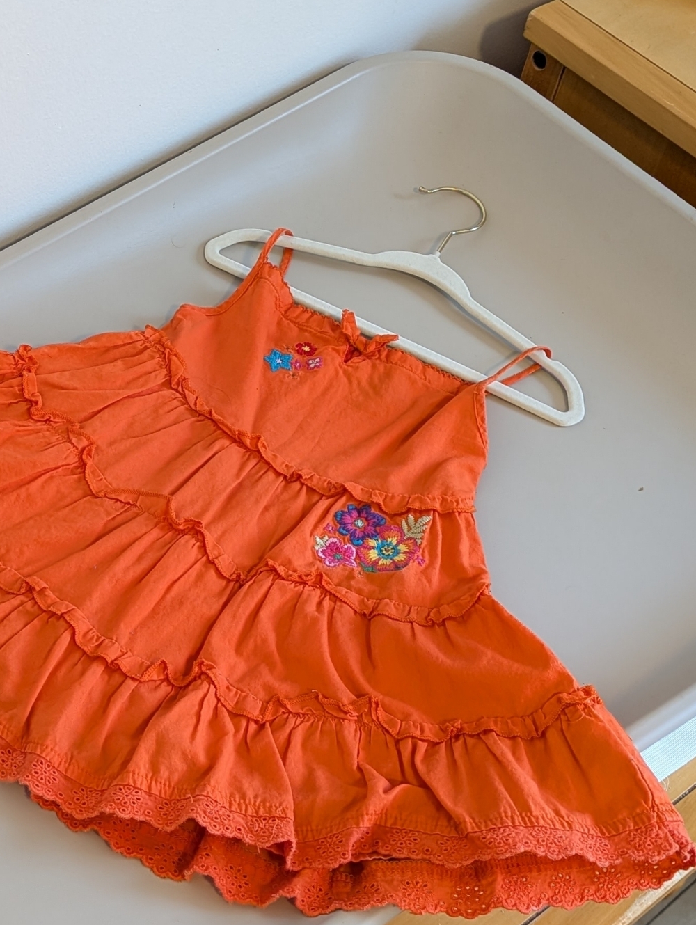 VINTAGE - 12M - Children's Place Girls Orange Tiered Floral Embroidered Sundress